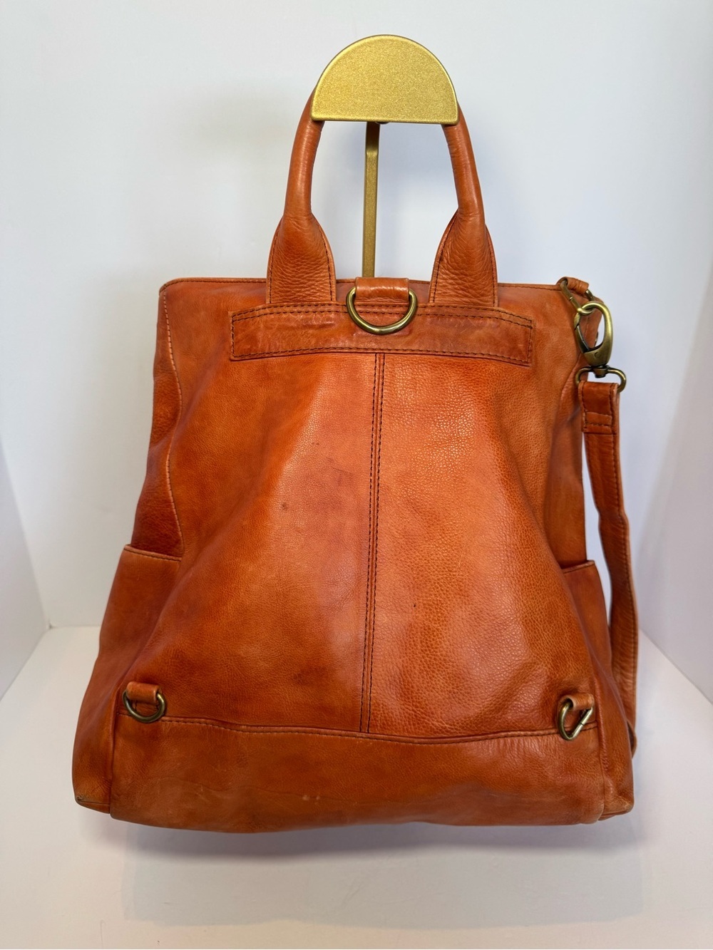 Albion Fit Full-Grain Leather Compass Satchel Backpack/ Crossbody  Burnt Orange - Picture 3 of 11